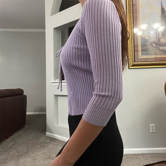 NWOT Purple Open Front Tie Crop Sweater - Picture 3 of 5